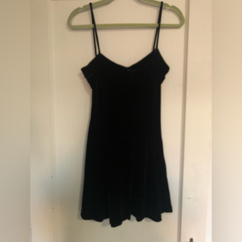 Bisou-Bisou luscious black velvet mini dress  with spaghetti straps L